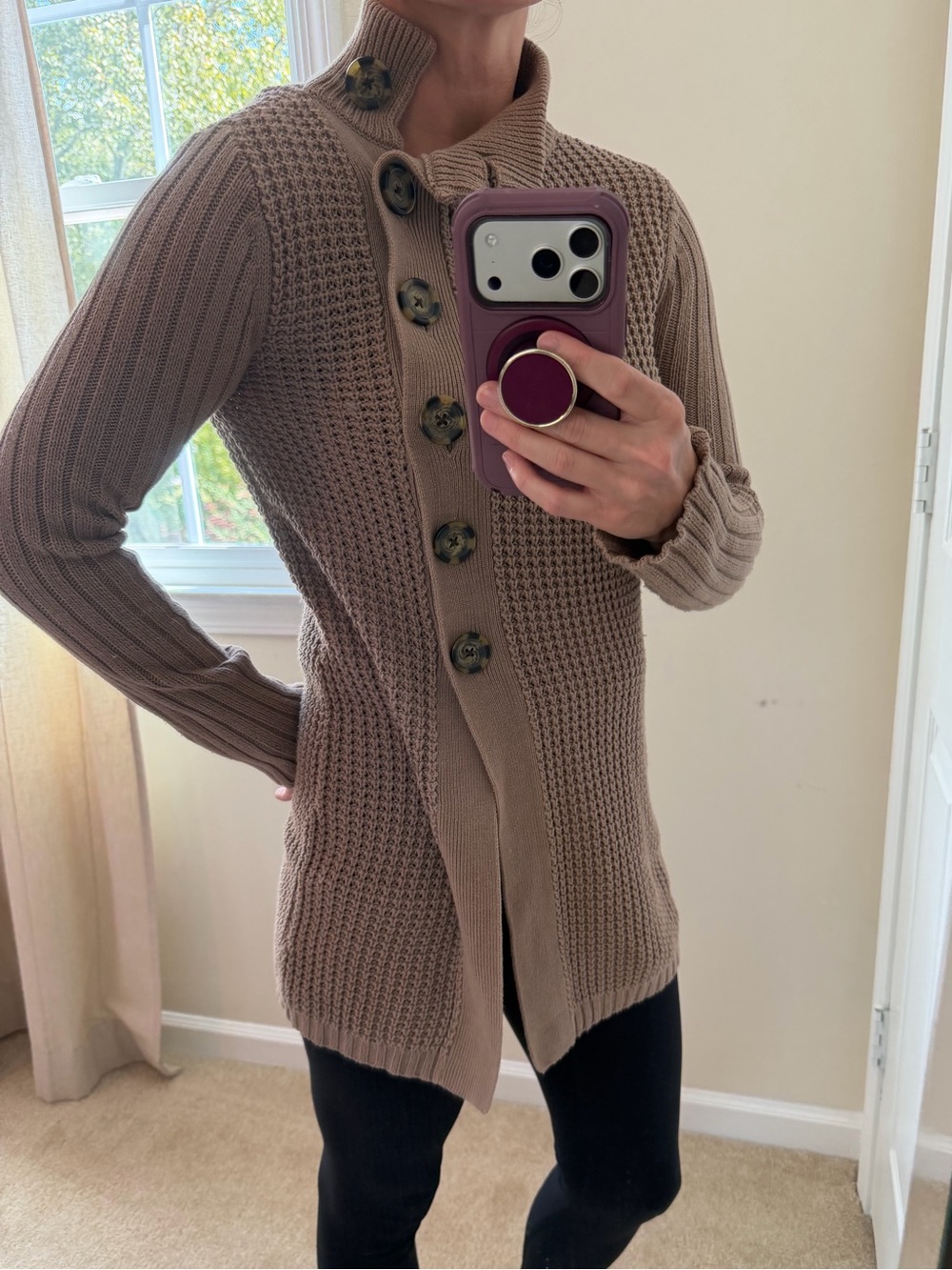 GAP Toffee Knit Asymmetrical Long Knit Cardigan Small